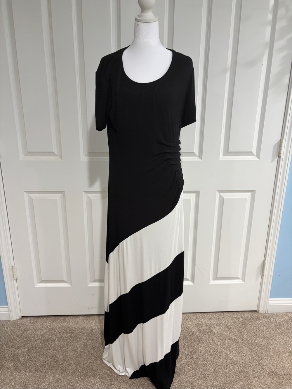 ECI Black and White Diagonal Stripe Maxi Dress